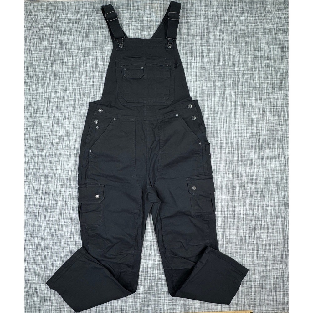 Duluth Trading Womens Medium x31 Fire Hose DuluthFlex Bib Overalls Black Cotton